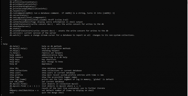 MongoDB Shell dbhelp command