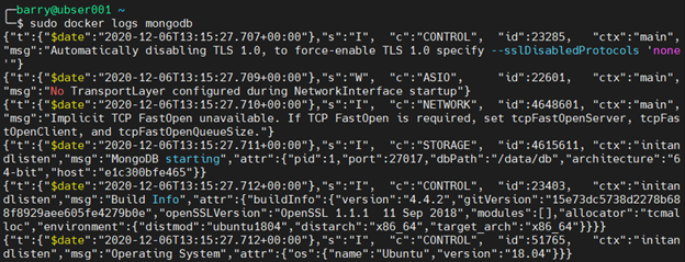 MongoDB Docker 8.1 - access log files