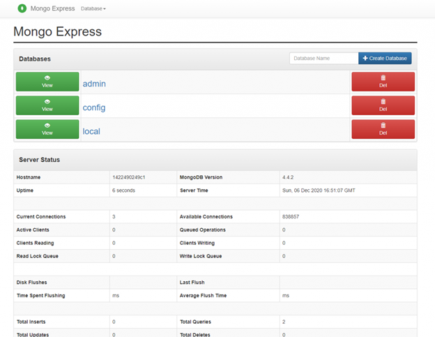 MongoDB Docker 9.3 - Mongo Express monitoring