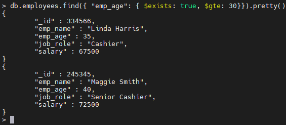 MongoDB $exists operator example.