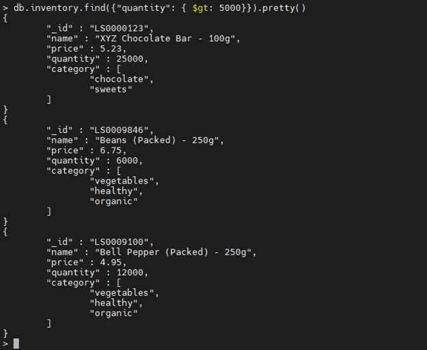 MongoDB $gt operator example.