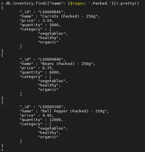 MongoDB $regex operator example.