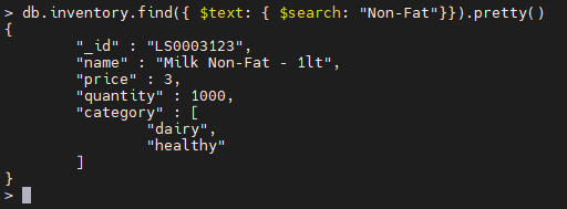 MongoDB $text operator example.