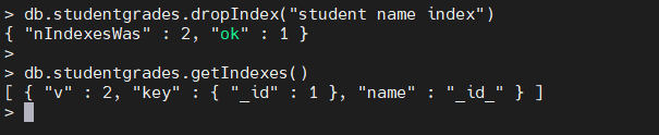 Example of how to delete a MongoDB index with a name.