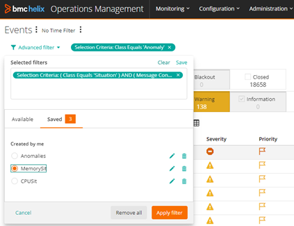 Advanced event filter in BMC Helix Operations Management