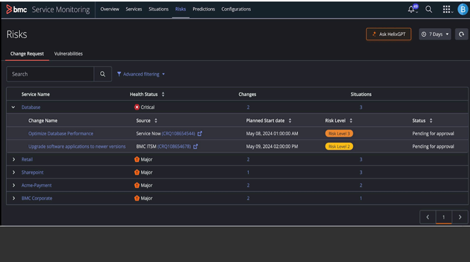 BMC HelixGPT Change Risk Advisor